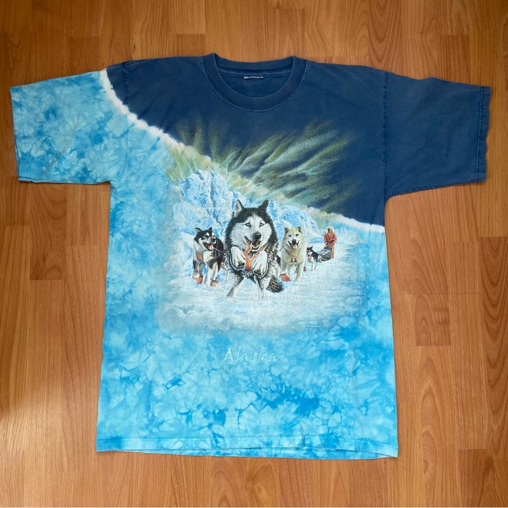 Vintage Men’s Alaska Iditarod & Northern Lights Tie Dye T-Shirt Size Large